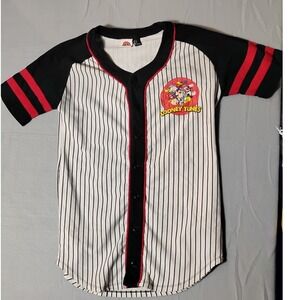 Looney Tunes Baseball Jersey Shirt White Pinstripe Black Red Size S